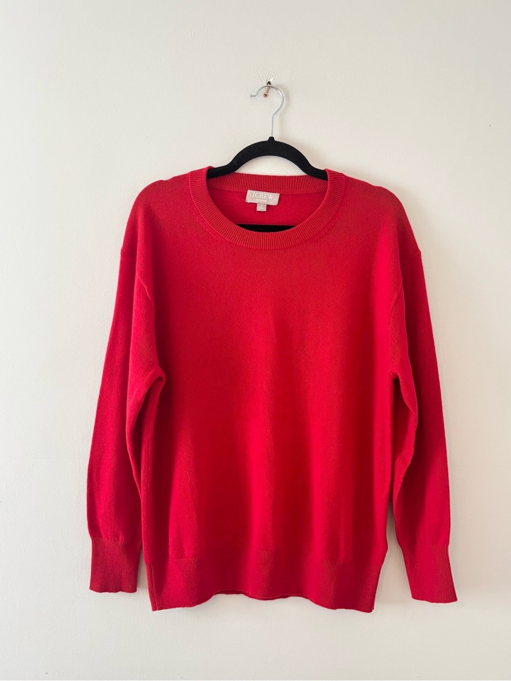 J. Crew Oversized Cashmere Crewneck Sweater in Red Baggy Fit Ribbed Trim